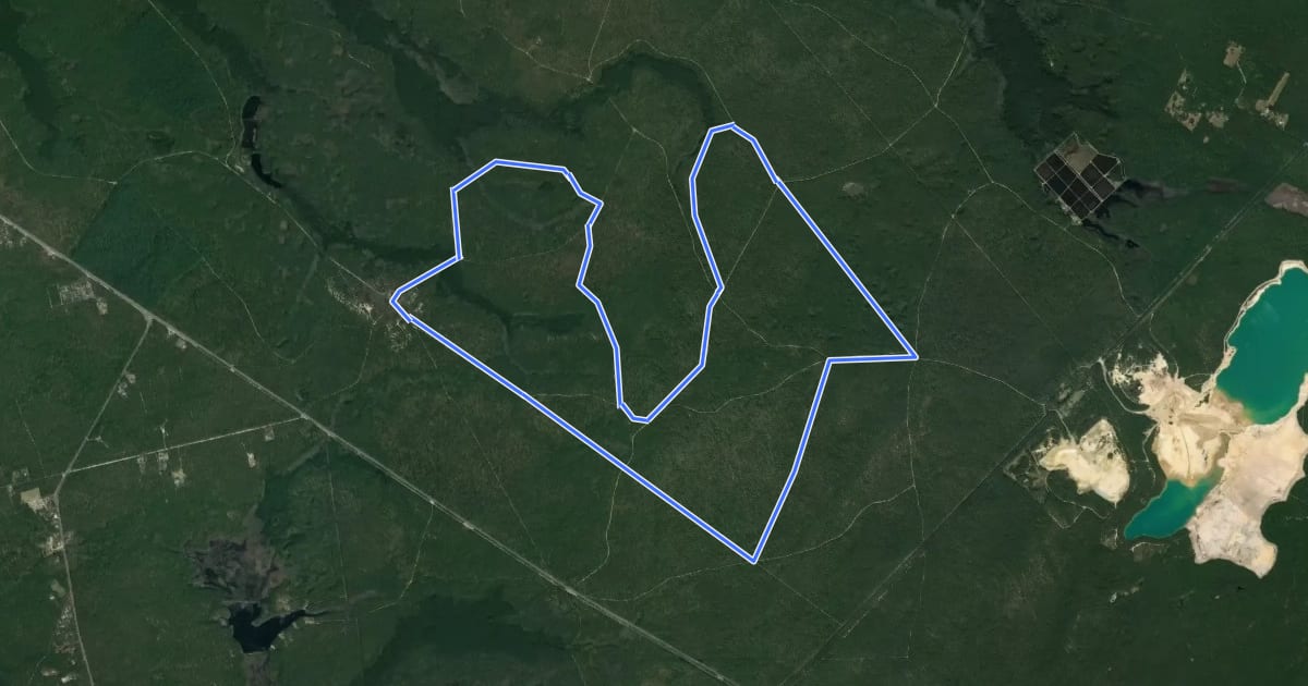 Маршрут Glassworks Trail (green) на спутниковом снимке