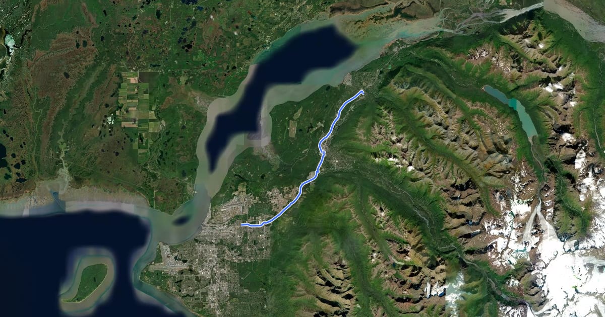 Маршрут Glenn Highway Trail на спутниковом снимке