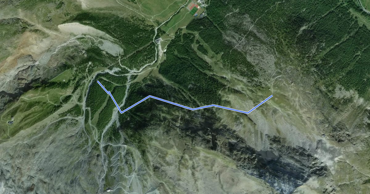 Маршрут Gletschergrotte - Berghaus Plattjen на спутниковом снимке