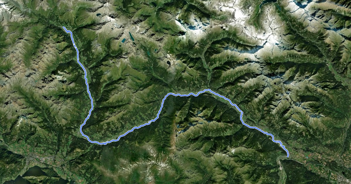 Маршрут Glockner-/Mölltalradweg на спутниковом снимке