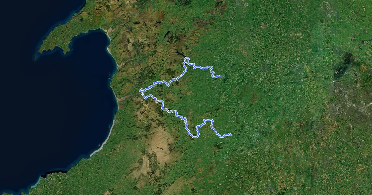Маршрут Glyndŵr's Way на спутниковом снимке