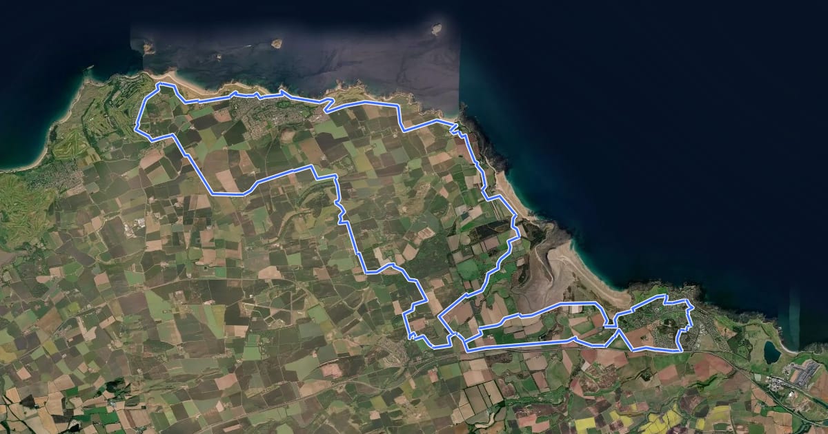 Маршрут Go East Lothian Trail на спутниковом снимке