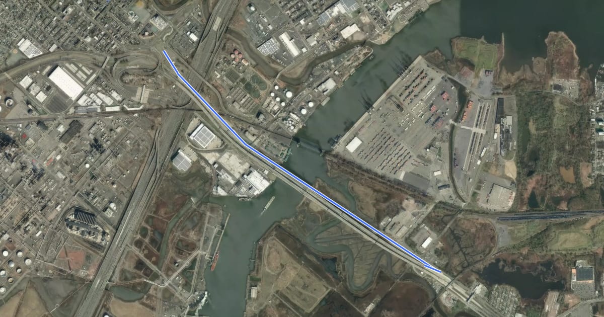 Маршрут Goethals Bridge на спутниковом снимке