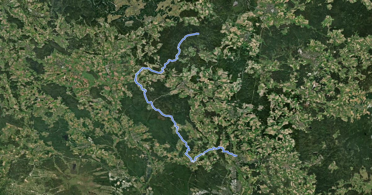 Маршрут Goldsteig Alternative Nr.2 Burgruine Weißenstein → Waldeck → Parkstein → Neustadt a.d.Waldnaab на спутниковом снимке