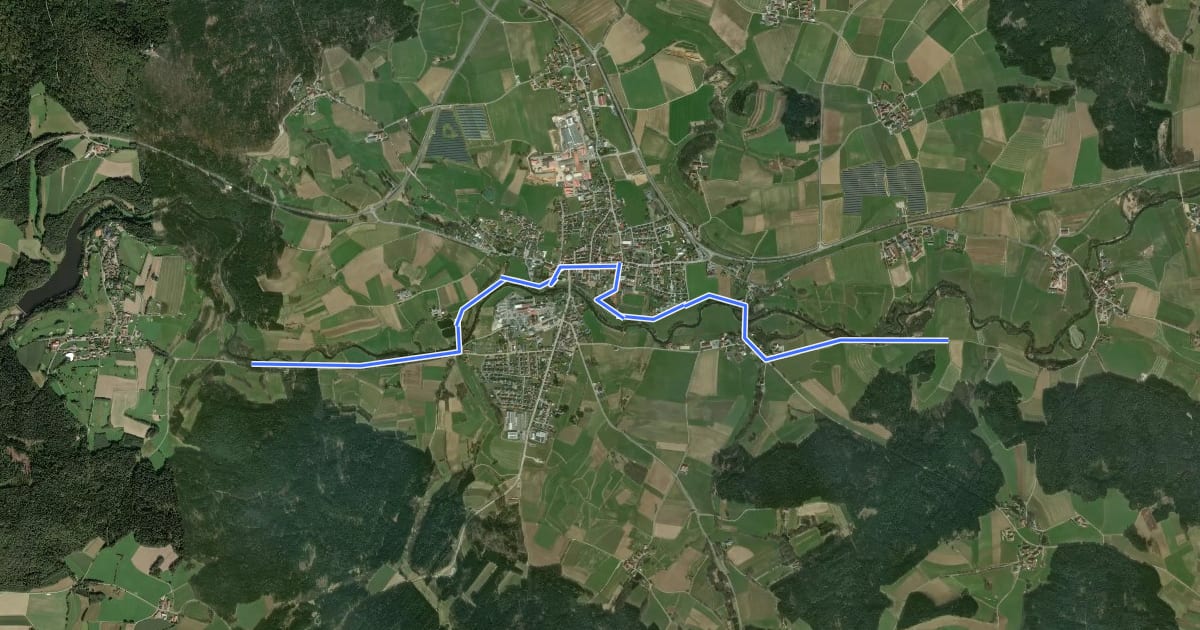 Маршрут Goldsteig Einkehrtour Rötz на спутниковом снимке