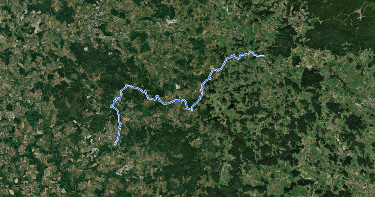 Маршрут Goldsteig N22: Breitenberg - Hauzenberg на спутниковом снимке