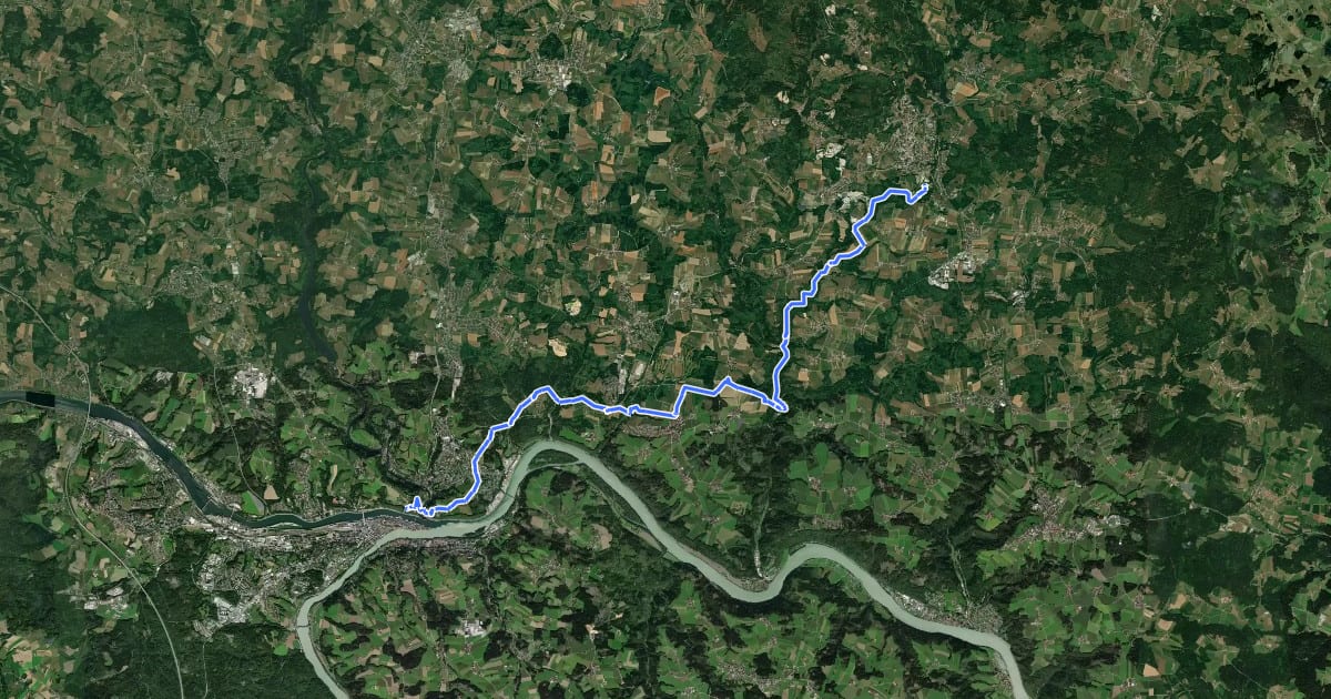 Маршрут Goldsteig N23: Hauzenberg - Passau на спутниковом снимке