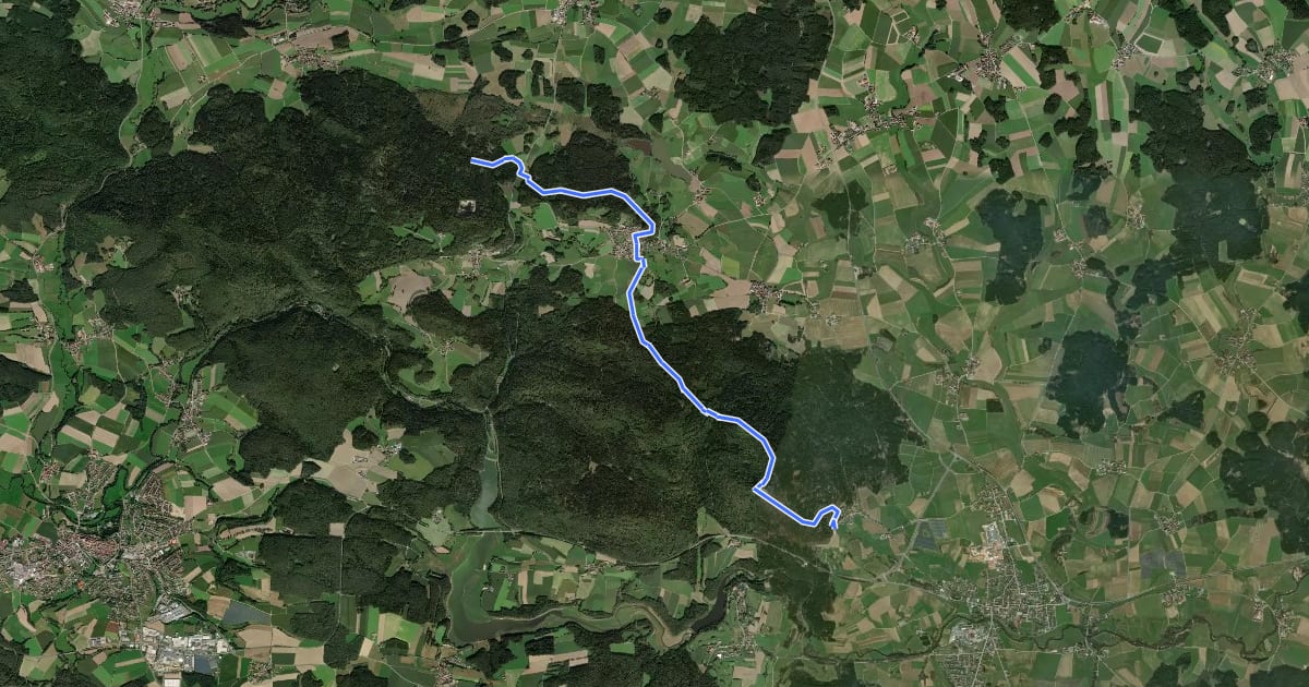 Маршрут Goldsteig N8-Teilabschnitt: Abzweigung Nord-Südroute - Rötz на спутниковом снимке