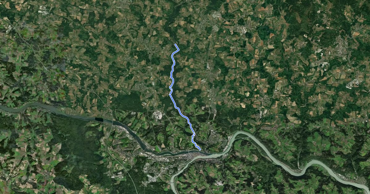 Маршрут Goldsteig S22: Ruderting - Passau на спутниковом снимке