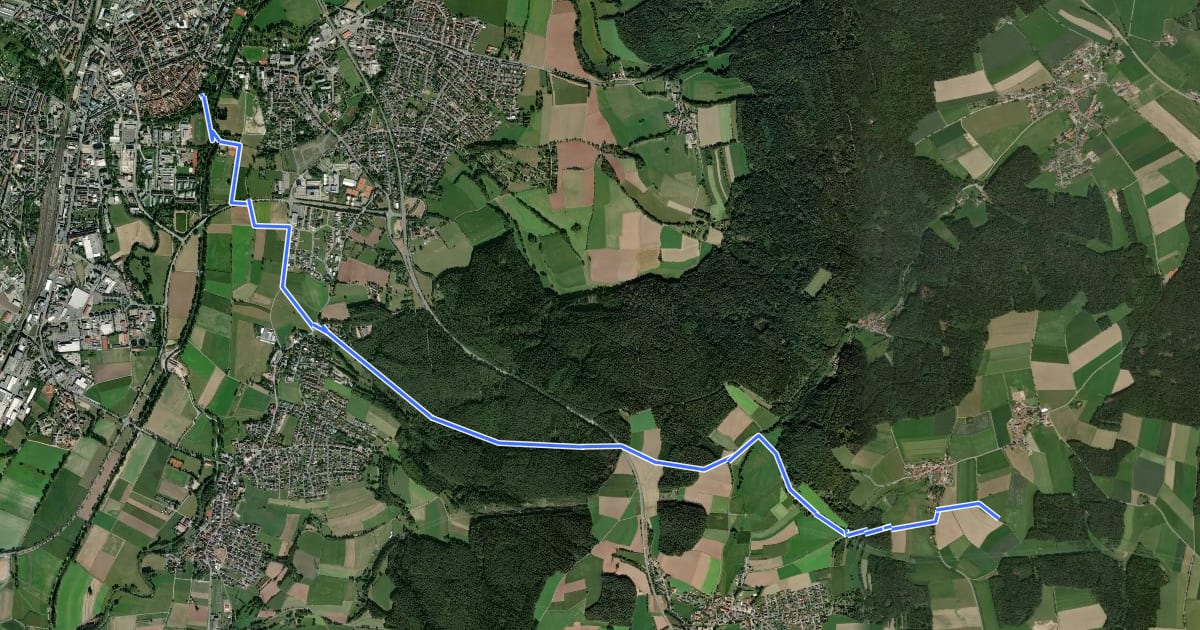 Маршрут Goldsteig Zuweg Nr.6B Weiden → Muglhof на спутниковом снимке