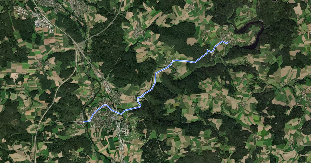 Маршрут Goldsteig Zuweg Nr.8A Pfreimd → Trausnitz на спутниковом снимке