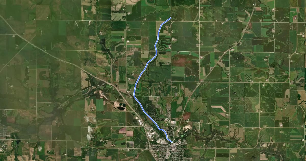 Маршрут Goodhue Pioneer State Trail на спутниковом снимке