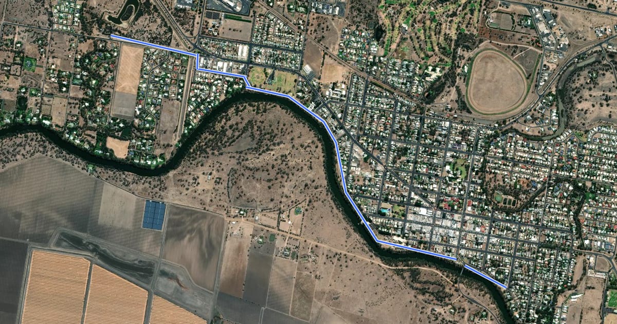 Маршрут Goondiwindi Riverwalk на спутниковом снимке
