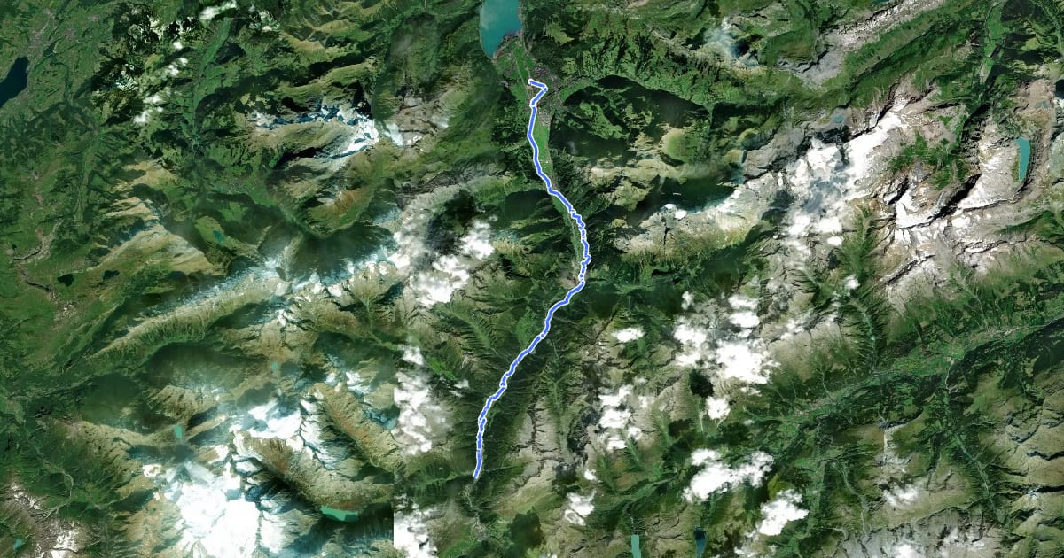 Маршрут Gottardo Wanderweg на спутниковом снимке