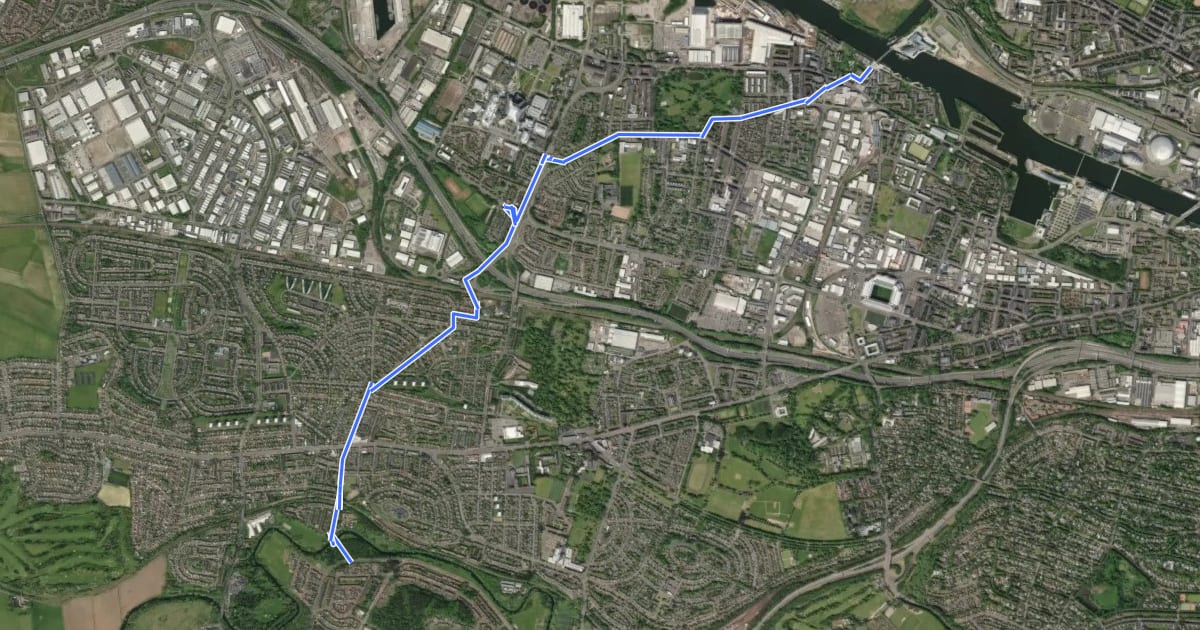 Маршрут Govan - Cardonald City Quietway на спутниковом снимке