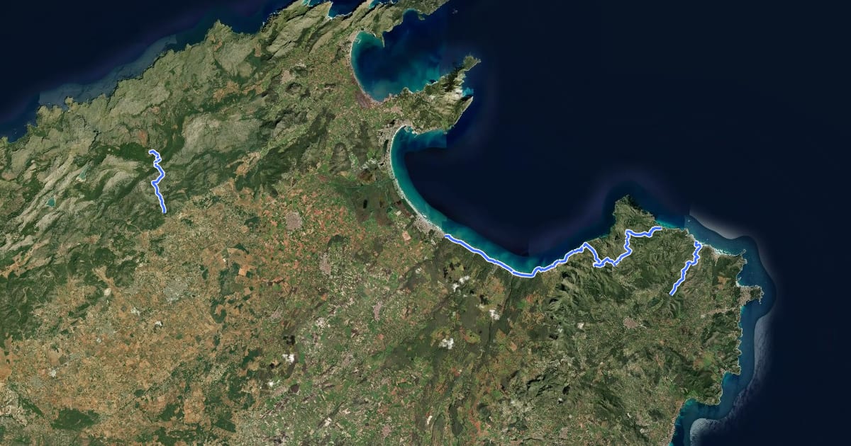 Маршрут GR 222 - Ruta Artà-Lluc на спутниковом снимке