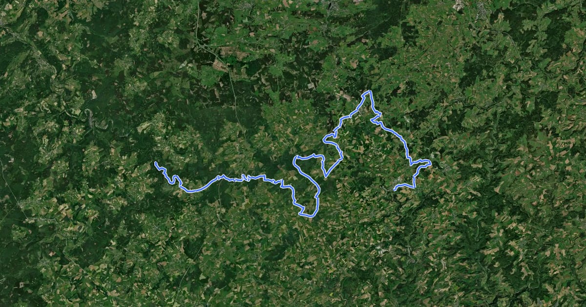 Маршрут GR 57 Sentier de l'Ourthe orientale на спутниковом снимке