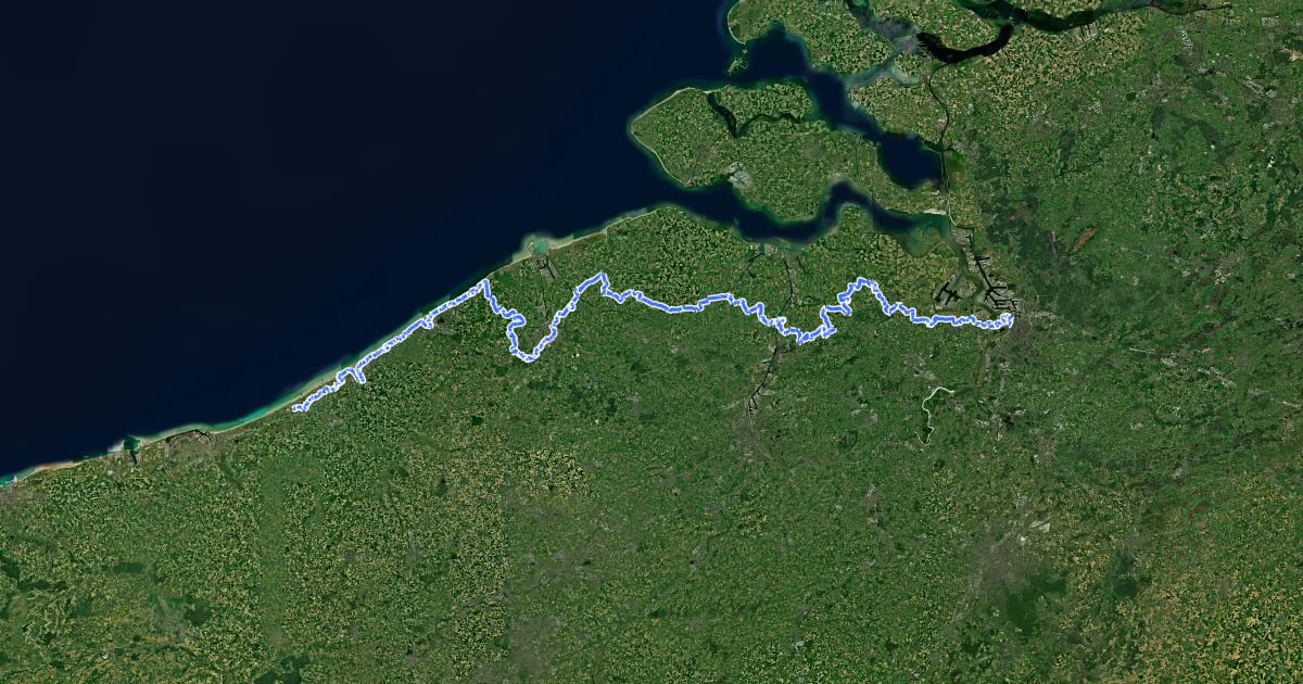 Маршрут GR 5A Wandelronde van Vlaanderen (Noord) на спутниковом снимке