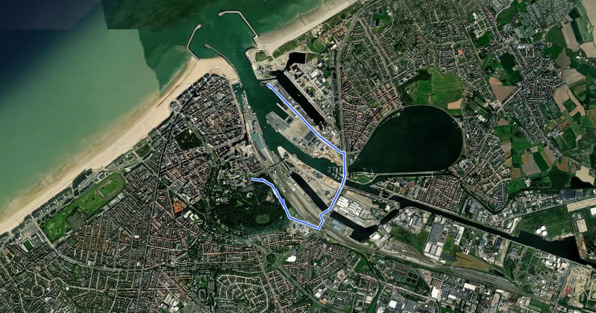 Маршрут GR 5A Wandelronde van Vlaanderen (Noord) - Variant Oostende Havengeul на спутниковом снимке