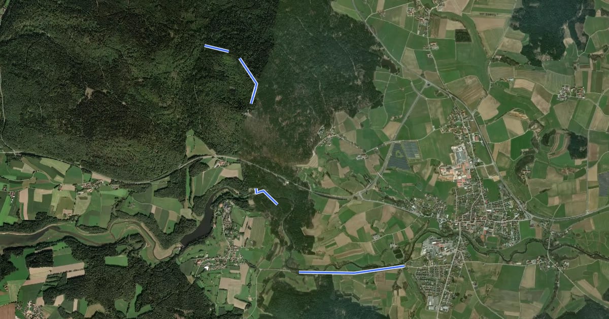 Маршрут Grün-Weiß-Weg (Oberpfälzer Wald: Armesberg <> Rötz) на спутниковом снимке
