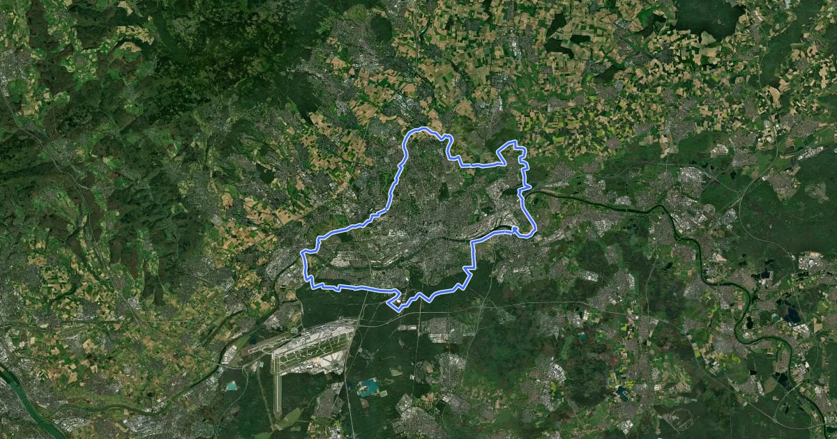 Маршрут GrünGürtel-Radrundweg Frankfurt на спутниковом снимке