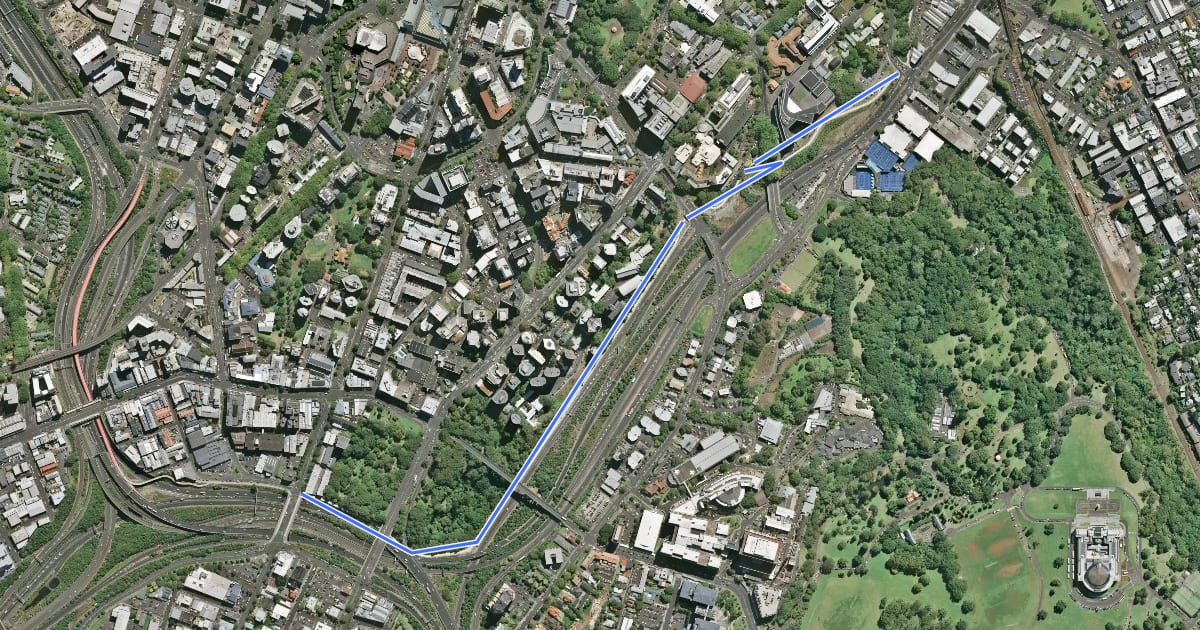 Маршрут Grafton Gully Cycleway на спутниковом снимке
