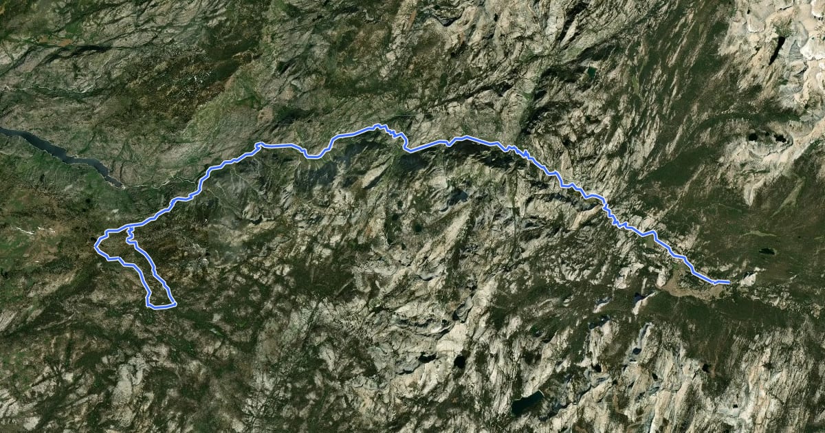 Маршрут Grand Canyon of the Tuolumne Trail на спутниковом снимке
