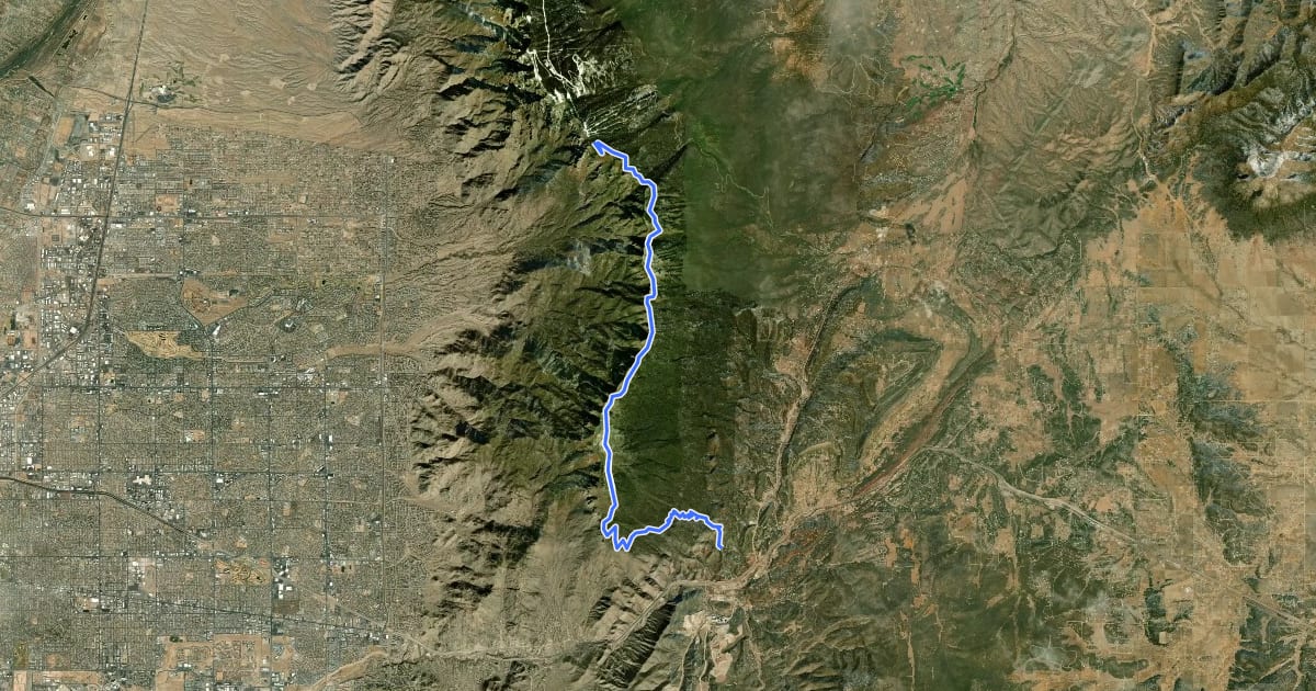 Маршрут Grand Enchantment Trail Segment 38: Sandia Mountain Wilderness на спутниковом снимке