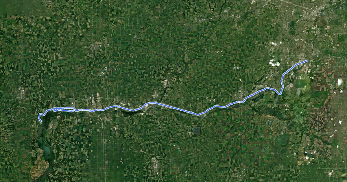 Маршрут Grand Illinois Trail - Joliet to Bureau на спутниковом снимке