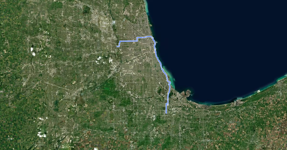 Маршрут Grand Illinois Trail - Maywood to Lansing на спутниковом снимке