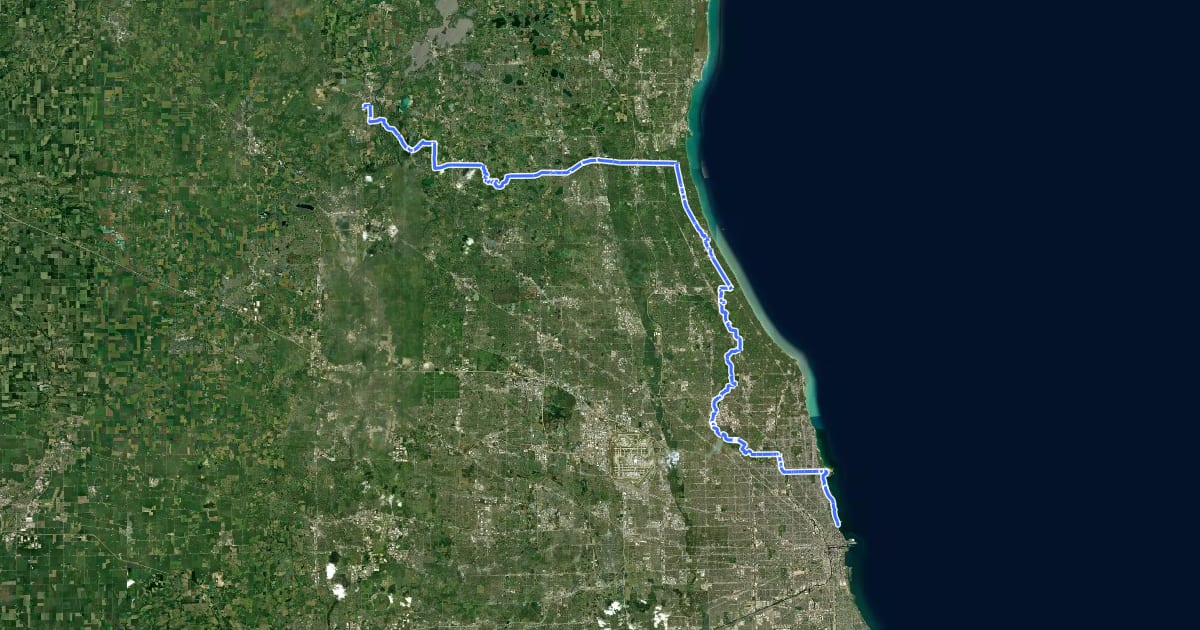 Маршрут Grand Illinois Trail - McHenry to Chicago на спутниковом снимке