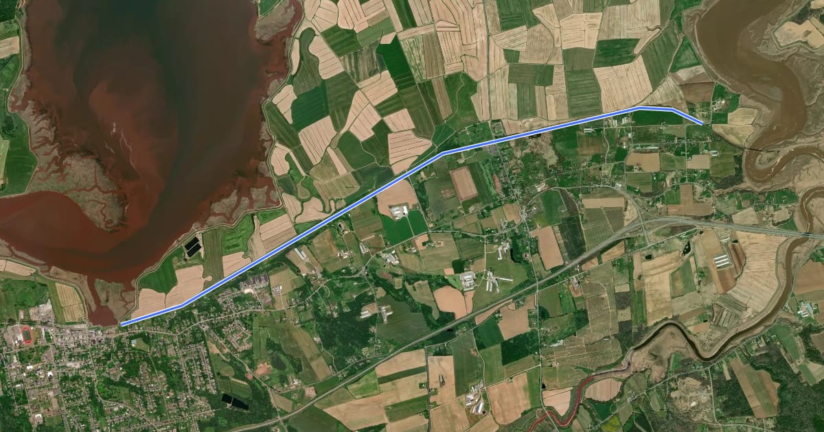 Маршрут Grand Pre Rail Trail на спутниковом снимке