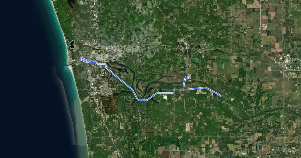 Маршрут Grand River Greenway / Idema Explorer's Trail на спутниковом снимке