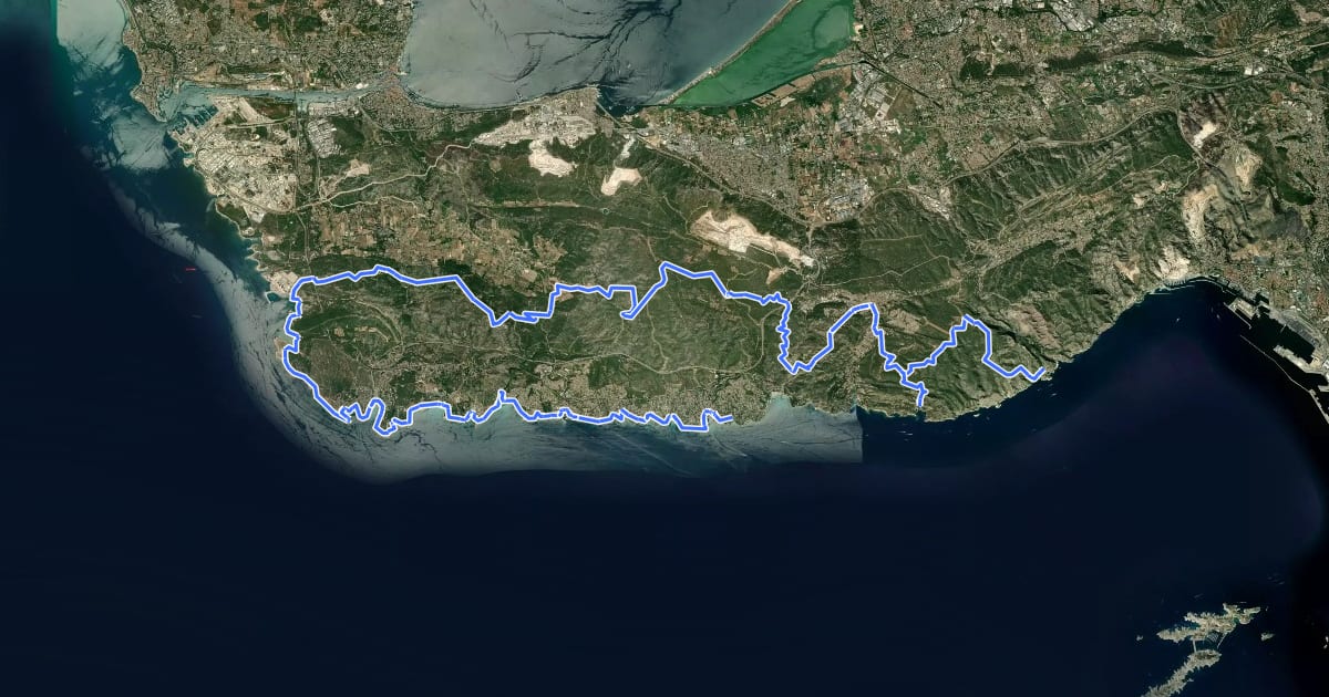 Маршрут Grand Sentier de la Côte Bleue на спутниковом снимке