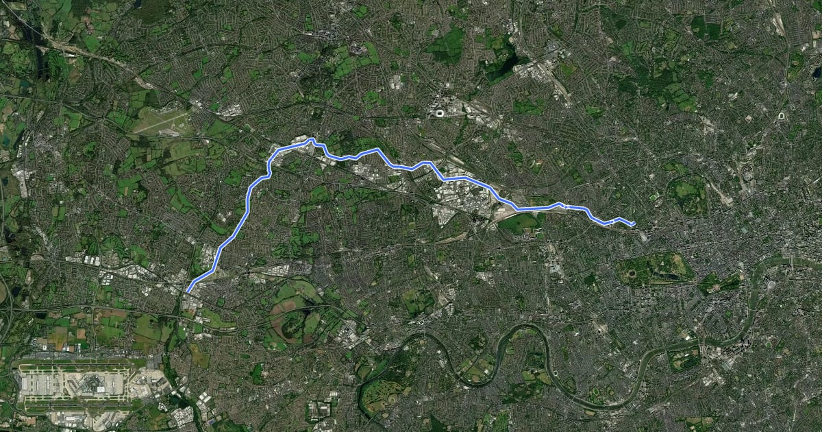 Маршрут Grand Union Canal (Paddington Arm) Walk на спутниковом снимке