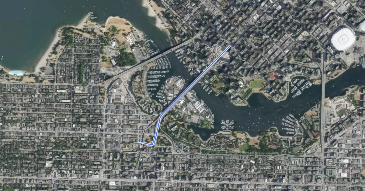 Маршрут Granville Connector на спутниковом снимке