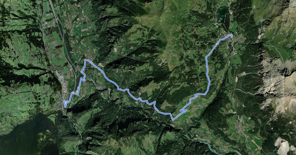 Маршрут Graubünden Bike - Etappe 8 (Lenzerheide - Thusis) на спутниковом снимке