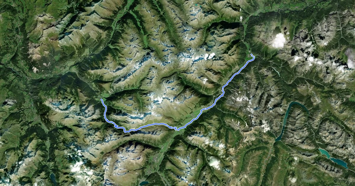 Маршрут Graubünden-Route на спутниковом снимке