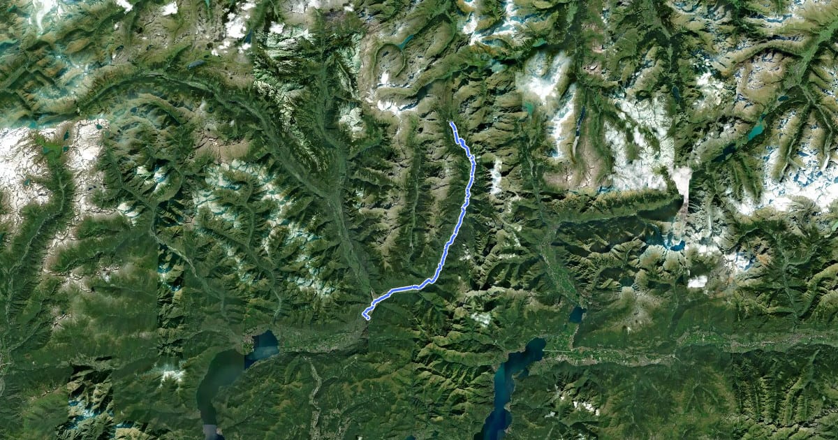Маршрут Graubünden-Route на спутниковом снимке