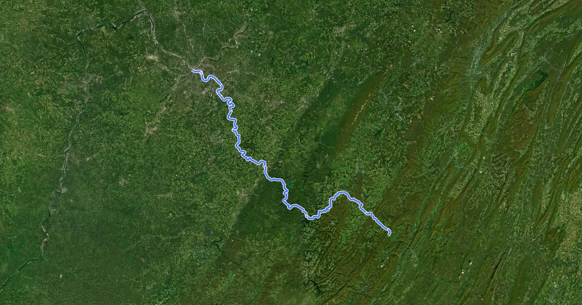 Маршрут Great Allegheny Passage (Pennsylvania) на спутниковом снимке