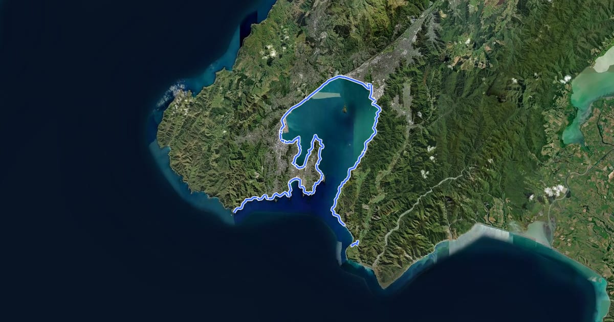 Маршрут Great Harbour Way / Te Aranui o Pōneke на спутниковом снимке