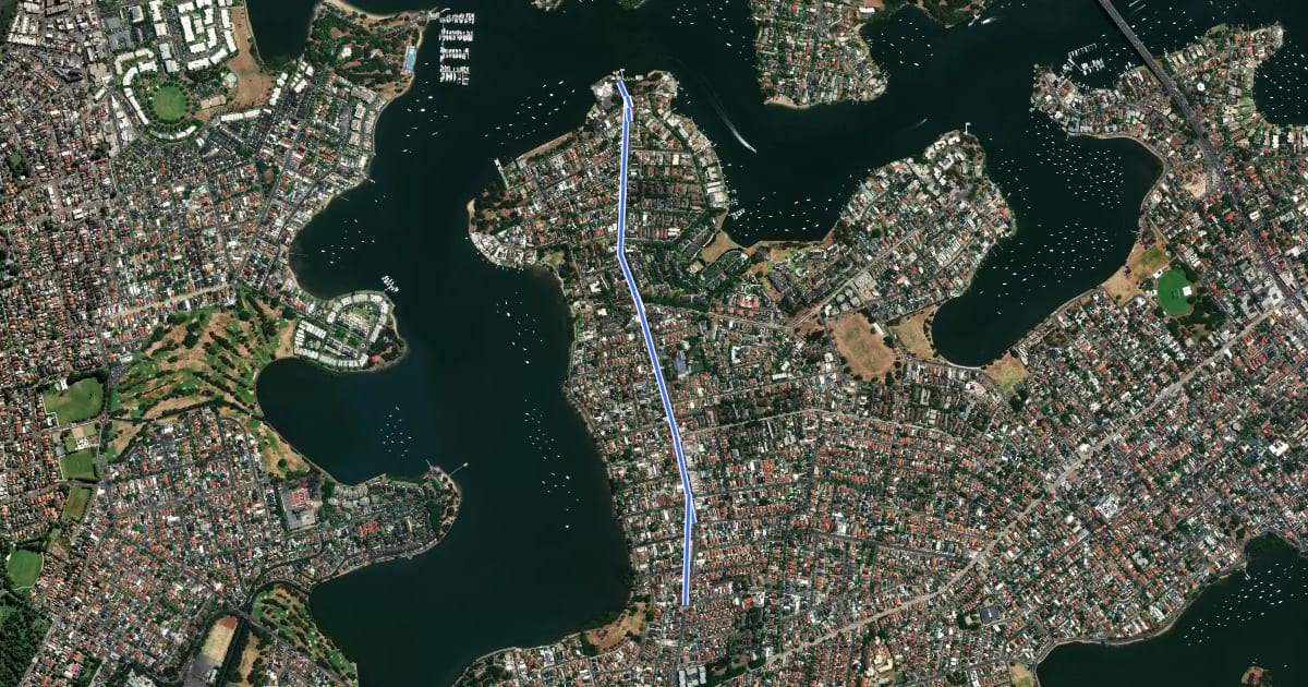 Маршрут Great North Road на спутниковом снимке