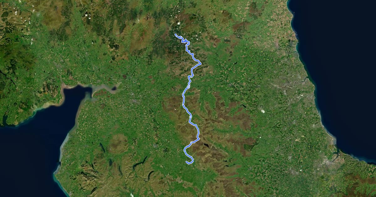 Маршрут Great North Trail (North Pennines and Kielder Forest) на спутниковом снимке