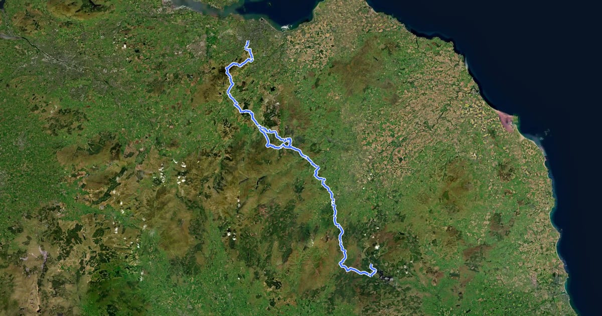 Маршрут Great North Trail (Scottish Borders) на спутниковом снимке