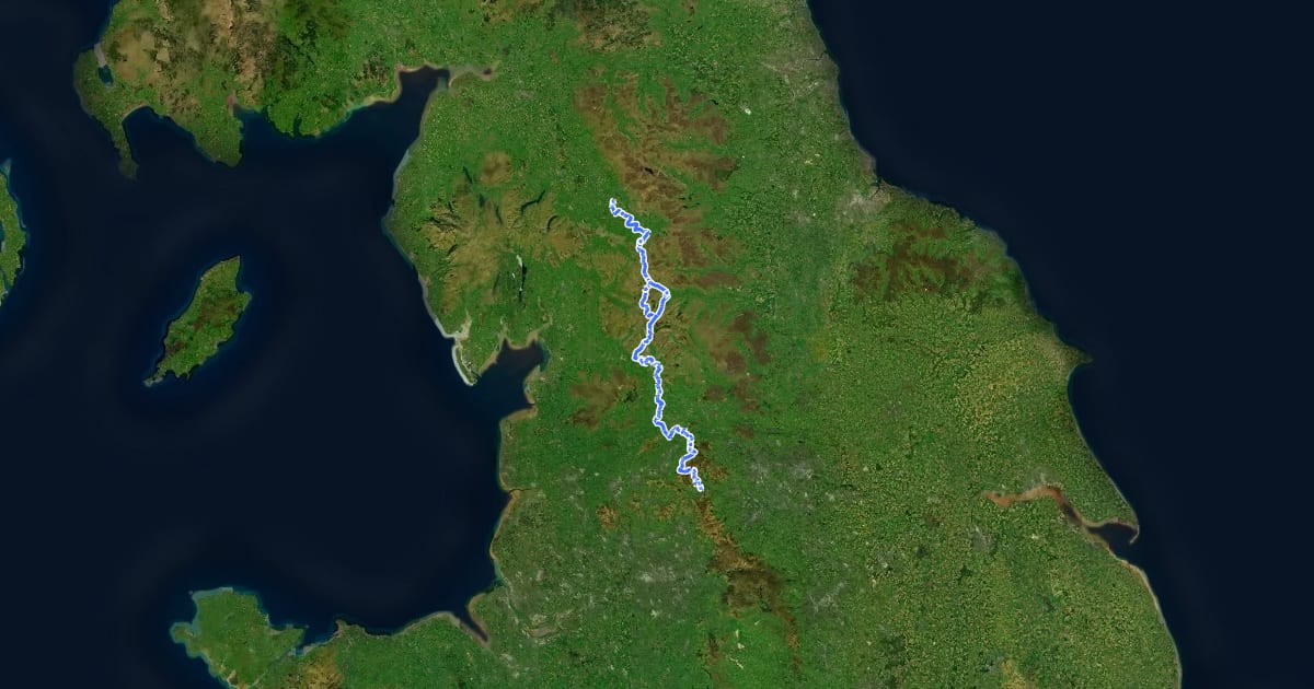 Маршрут Great North Trail (Yorkshire Dales) на спутниковом снимке