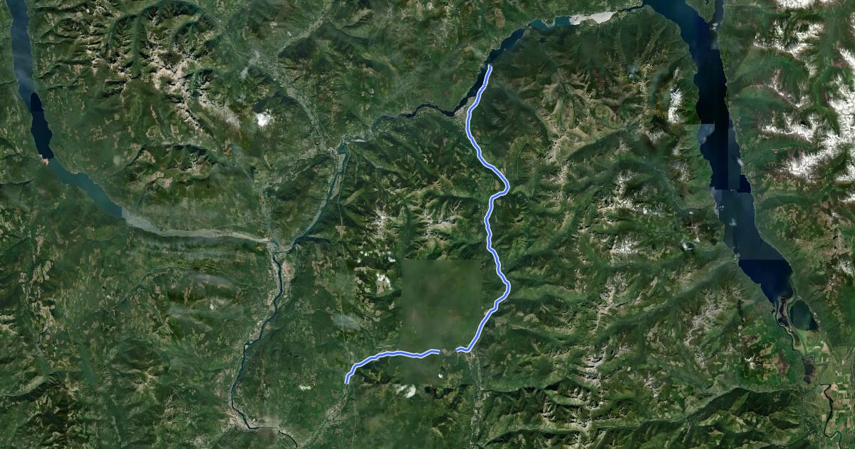 Маршрут Great Northern Trail на спутниковом снимке