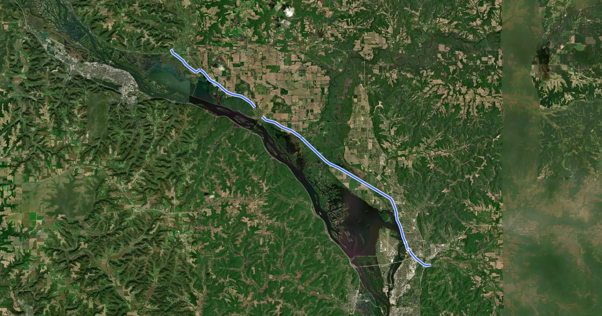 Маршрут Great River State Trail на спутниковом снимке