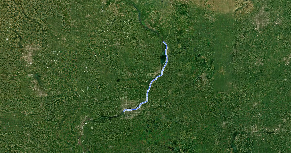 Маршрут Great River Trail на спутниковом снимке