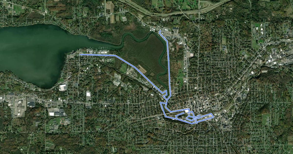 Маршрут Greater Jamestown Riverwalk на спутниковом снимке