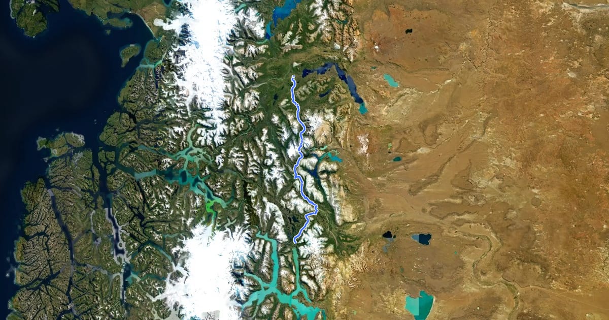 Маршрут Greater Patagonian Trail Section 36H: Ruta de los Pioneros на спутниковом снимке